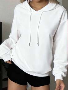 Attitoon Áo sweatshirt nữ kiểu dáng tối giản, thoải mái với họa tiết hoa hồng và chữ cái tiếng Anh xoắn, có dây rút, thích hợp cho mùa thu/đông. - trắng - Xem 5