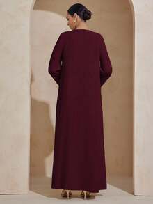 Graceveil Áo khoác cardigan tay dài hở phía trước màu trơn trang trí họa tiết hoa thanh lịch - Màu Đỏ Sâu - Xem 2