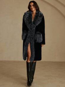 Aveloria Rosie 新款仿狐狸皮草女大衣，水貂皮大衣，中长款皮草外套 - 黑色 - 查看 4