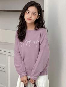 DAZY 女童圆领蝴蝶结刺绣套头衫，秋季