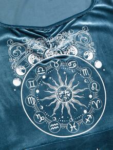 Hippie Vestido de terciopelo con estampado de luna y estrellas de Halloween con abertura alta - Azul - Ver 2