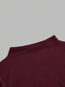 Modmama 3Pcs Maternity Autumn Clothes,Black And White Elegant Smart Casual Everyday Solid Stand Collar Long Sleeve Thermal Lined Fitted Pregnancy T-Shirt - Burgundy - View 10