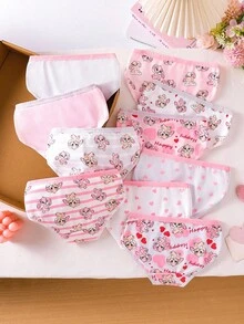 SHEIN 10 件/套年轻女孩可爱卡通动物印花三角内裤，彩色兔子图案，夏季