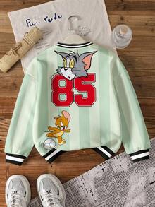TOM & JERRY X SHEIN Tween Boy Casual Colorblock Cartoon Graphic Crew Neck Sweatshirt, Autumn - White - View 2