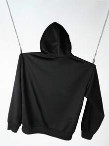 Manfinity Roghcode Men's Letter Embroidery Rhinestone Zip Up Hoodie Sweatshirt, Fall - Black - View 3