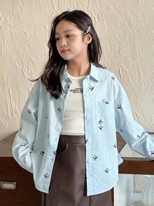 DAZY 青少年女孩休闲日常衬衫 - 淺藍色 - 查看 6