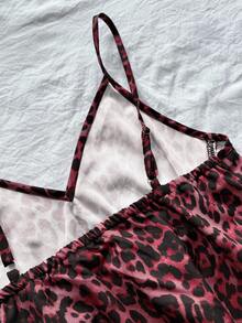 Chiquease Camiseta de tirantes con estampado de leopardo para mujer - Rojo - Ver 5