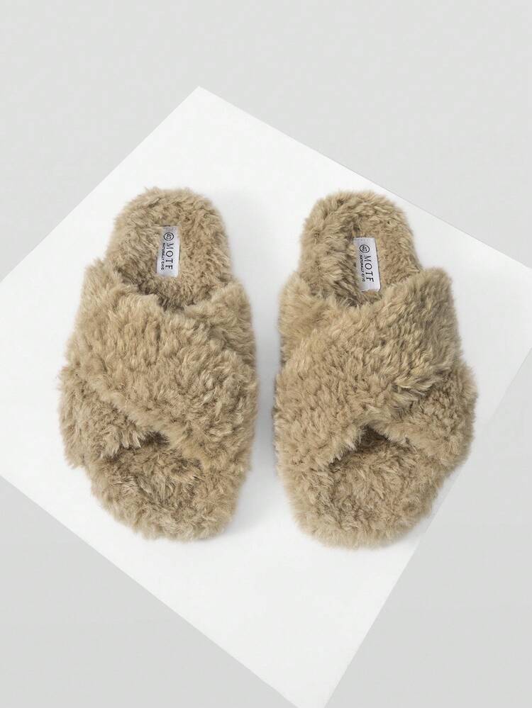 SANDALES PLATES CONFORTABLES ET DÉCONTRACTÉES POUR FEMMES À BOUT ROND ET FOURRURE