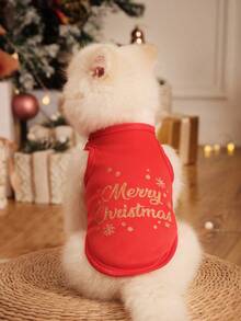 PETSIN 1 pieza Chaleco rojo para mascotas con estampado de copos de nieve navideños - Rojo - Ver 2