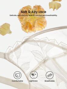 LUVLETTE 加刺绣优雅内衣休闲曲线全覆盖透气无衬里花卉蕾丝白色透明最小化网眼新娘内衣文胸