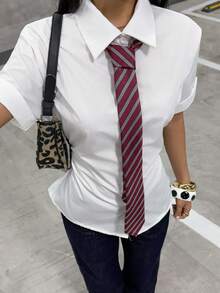 Muchica Women Casual Solid Color Short Sleeve Blouse - White - View 1