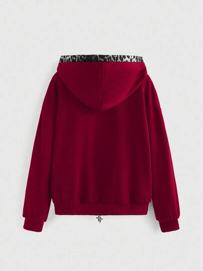 Goth Sweat-shirt 2 en 1 avec imprimé croix et imprimé léopard