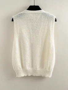 GlowEve 女士时尚百搭休闲修身毛衣背心，秋冬 - 白色 - 查看 2