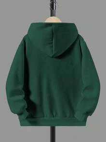 SHEIN Tween Boys Casual Pattern Thick Hooded Long Sleeve Sweatshirt, Suitable For Autumn/Winter - Green - View 2