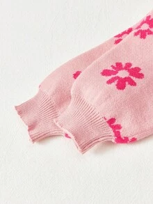 Cozy Pixies 2 件装女婴花卉图案撞色圆领长袖上衣和裤子针织套装 - 彩色 - 查看 4