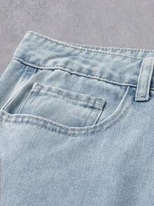 Manfinity Denimwave 男士休闲直筒工装裤，街头风格 - 淺色水洗藍 - 查看 5