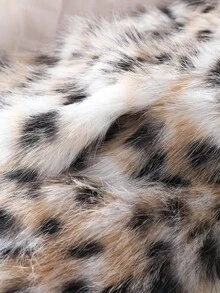 Elladie kids Young Girl Faux Fur Leopard Print Lapel Long Sleeve Loose Coat Fall Winter - Beige - View 8