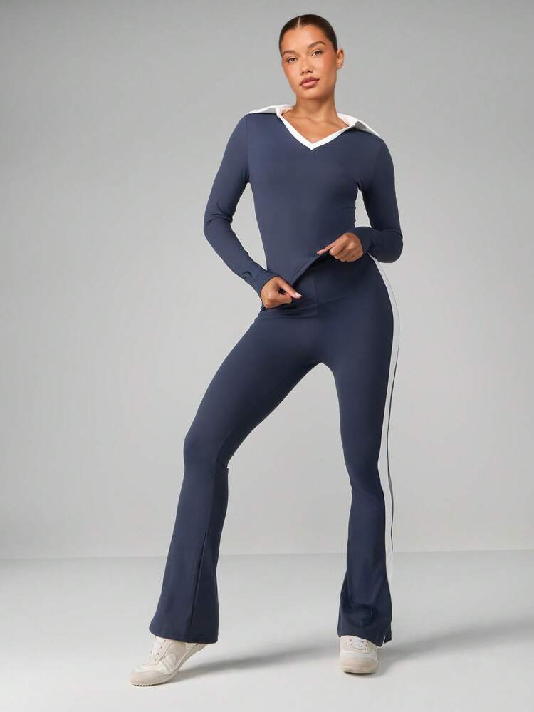 MISSGUIDED Collared Long Sleeve Two Piece Coord Set With Flare Leg Pants Fall Winter Tracksuit Casual Outfit