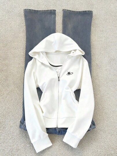 Noixe Sudadera con capucha ajustada y versátil con bordado para mujer