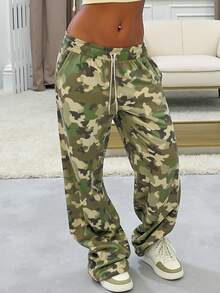 Rovax Women's Camouflage Print Sweatpants, Loose Fit, Drawstring Waist, Elastic Cuffs, Street Fashion Hiphop Sweatpants - Multicolor - View 1