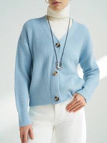 INAWLY Women's Casual Solid Color Sweater, Autumn/Winter - Blue - View 5