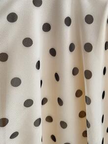 Dreamara Plus Size Women's White Polka Dot Mesh Print V-Neck Flare Sleeve A-Line Dress, Suitable For Autumn/Winter - Black and White - View 9