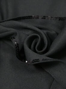 Medorina 女式翻领长袖腰部系带亮片装饰优雅中长连衣裙 - 黑色 - 查看 15