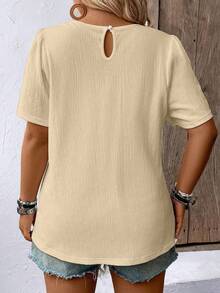 夏季大码休闲纯色短袖衬衫 - 淡黃色 - 查看 2