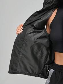 Menodora SHEIN Sport Áo vest không tay có khóa kéo cổ cao màu trơn đơn giản dành cho nữ, đi làm hàng ngày, mùa thu/đông - màu đen - Xem 6