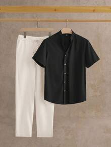 Manfinity VCAY 2pcs/Set Men's Casual Plaid Shirt Set Men Casual Sets Men 2 Piece Set  Men Matching Vacation Set Pants And Shirt Set Men Pajama Set - 彩色 - 查看 5