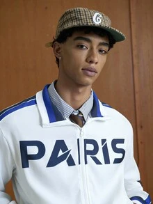 TOKVUE Men Casual Letter Graphic Zip Up Jacket,Back To School, Fall - Multicolor - View 7