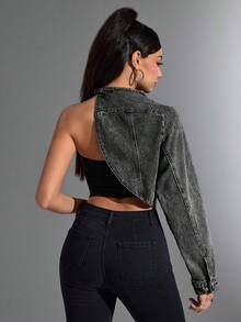 Jeanoix Asymmetric Distressed Denim Jacket