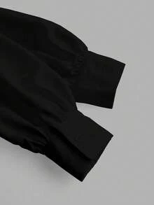 Xyvia Solid Ruched Button Front Shirt - Black - View 3