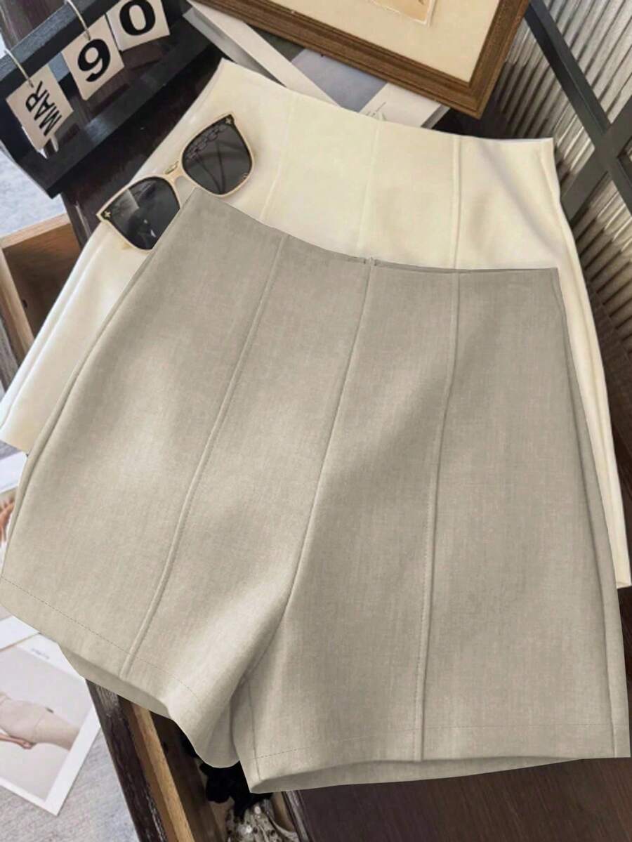 Franclia Fashionable Minimalist Dark Grey High Waist Women's Super Shorts, Zipper Back Closure, Suitable For Daily Commute, Dates And Romantic Occasions