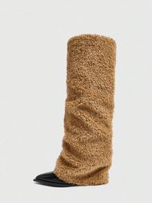 Daringsoles Women's Fashionable Fluffy High Heel Over-The-Knee Boots For Christmas - Black - View 11