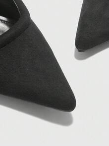 CUCCOO BIZCHIC 女士尖头细高跟鞋，优雅通勤工作办公室正装鞋，黑色 PU 皮革穆勒鞋，带金属新月形扣装饰 - 黑色 - 查看 7