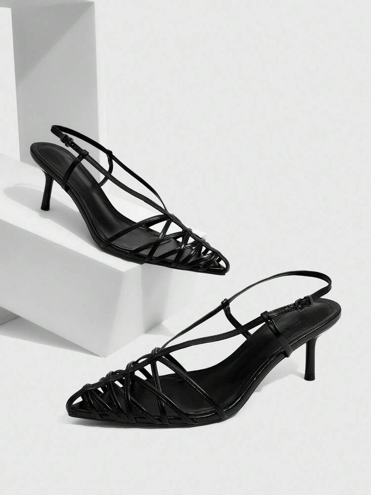 CUCCOO SZL Women's Pointed Toe Kitten Heel Black High Heel Sandals, Dress Shoes, Fashion Party Elegant Outfit, Wedding & Formal Event
