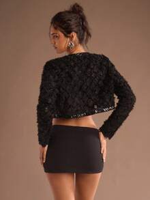 Glamine Veste courte fine avec décoration de sequins, mode femme sexy - Noir - Voir 2