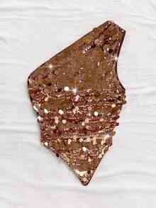 Soleia 女式不对称下摆不对称肩上衣，休闲度假、海滩、婚礼宾客、毕业早午餐、圣帕特里克节、春假、复活节、音乐节、优雅波西米亚热带派对、亮片装饰、棕色、情人节 - 咖啡棕 - 查看 3