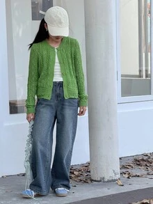 DAZY 女童蝴蝶结刺绣牛仔裤 - 藍色 - 查看 2