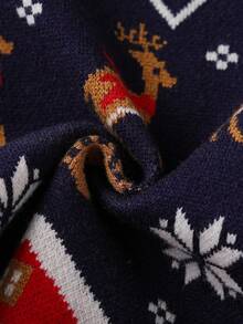 2025新款男童毛衣，秋冬新款，时尚藏蓝色卡通圣诞长袖提花套头衫，可爱打底针织衫，适合节日穿着，8岁男童圣诞毛衣，圣诞宝宝，男童学院风 - 藏蓝色 - 查看 7