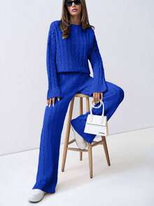 SHEIN Tall 女式粗针织落肩毛衣和裤子两件套