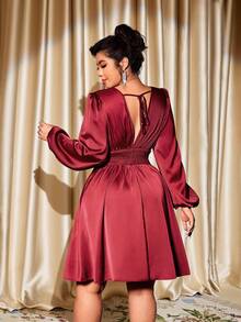 Cravure Christmas Halloween Plus Size Dresses - Burgundy - View 2