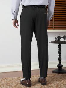 Core Aspect Pantalon casual ample plissé avec poche, couleur unie pour hommes - Noir - Voir 2