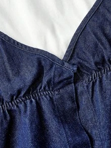 SHEIN MOD 女式荷叶边下摆吊带牛仔上衣和鱼尾牛仔裙时尚套装 - 中等水洗藍 - 查看 3