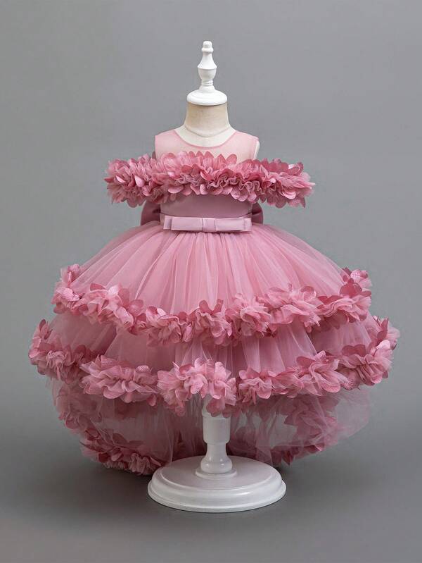 Glamorique Kids Nuevo vestido infantil con falda de pastel de encaje esponjoso, vestido de princesa, vestido de niña de las flores para el 1er cumpleaños
