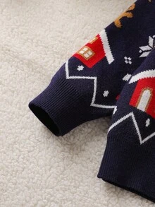 2025新款男童毛衣，秋冬新款，时尚藏蓝色卡通圣诞长袖提花套头衫，可爱打底针织衫，适合节日穿着，8岁男童圣诞毛衣，圣诞宝宝，男童学院风 - 藏蓝色 - 查看 6