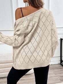 EMERY ROSE Casual Comfortable Hollow Diamond Pattern Cardigan For Women - 杏色 - 查看 2