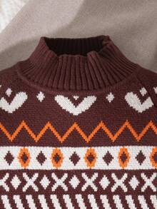 Nuevo llegado de otoño/invierno Suéter de cuello alto con jacquard estilo Fair Isle para niñas, apto para primavera, otoño, invierno, uso casual, actividades al aire libre, eventos escolares, reuniones familiares, fiestas festivas - Multicolor - Ver 3