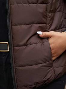 Calvaya Áo vest cổ đứng ngắn, màu trơn, đa năng, nhẹ và ấm, dành cho quần áo mùa đông - Màu nâu Sô-cô-la - Xem 6